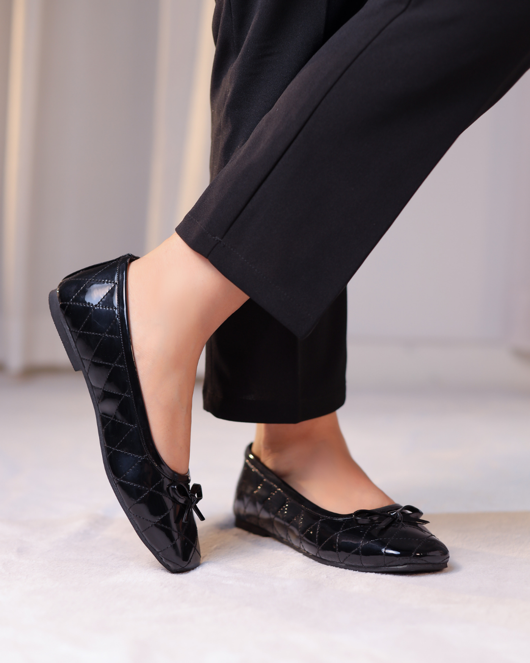 Charm Quilt Flat Black quilted bow ballet flats - product view 6