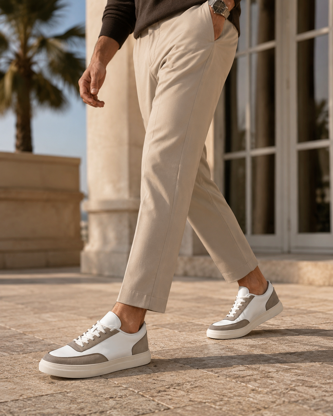 The Obsidian Court Sneaker Signature men's white and beige low-top lace-up sneakers - product view 4