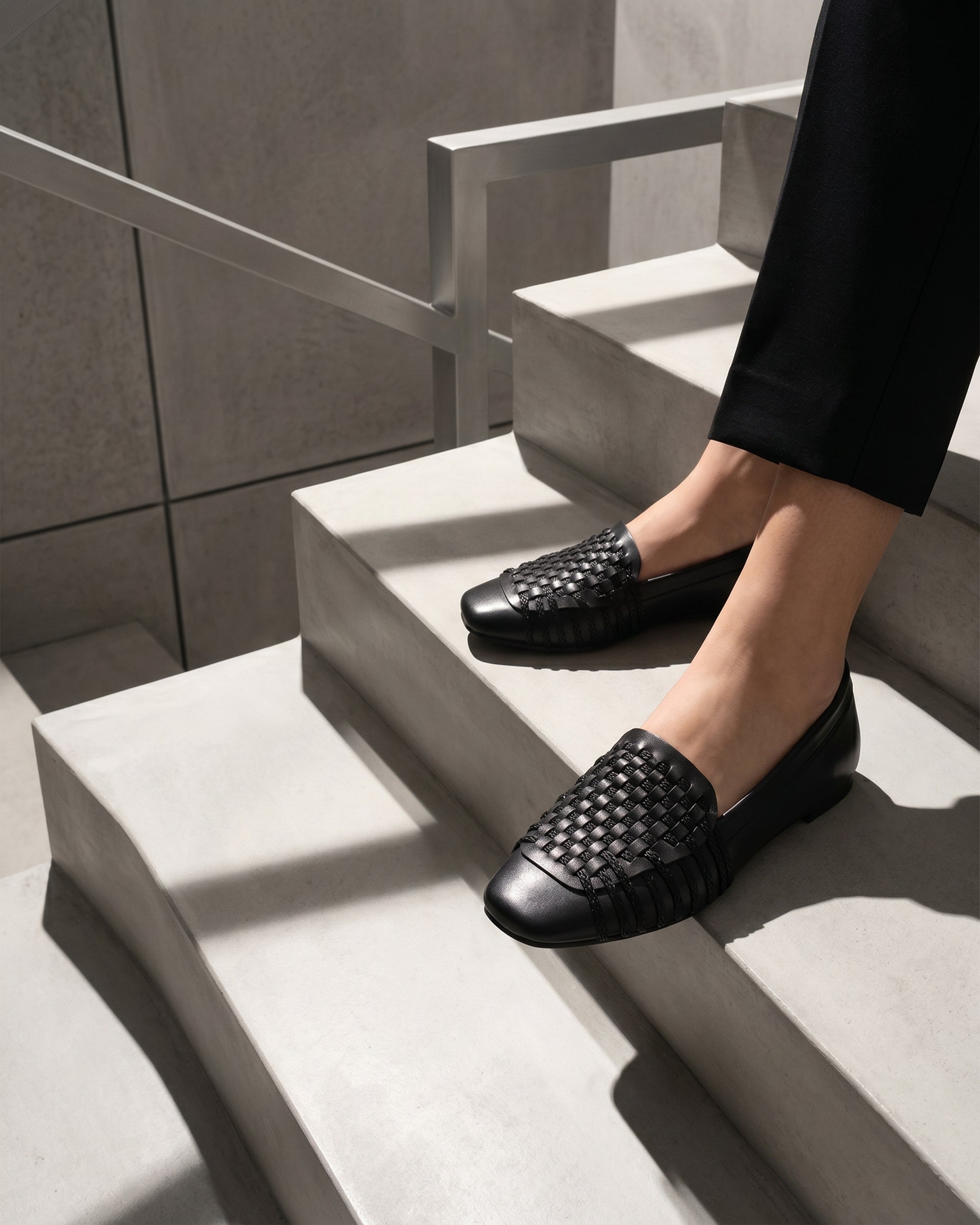 The Romy Woven Loafer - Black faux leather woven slip-on flat 4