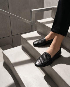 The Romy Woven Loafer - Black faux leather woven slip-on flat 4