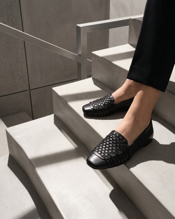 The Romy Woven Loafer - Black faux leather woven slip-on flat 4