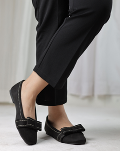 Black Velour Bow Flats