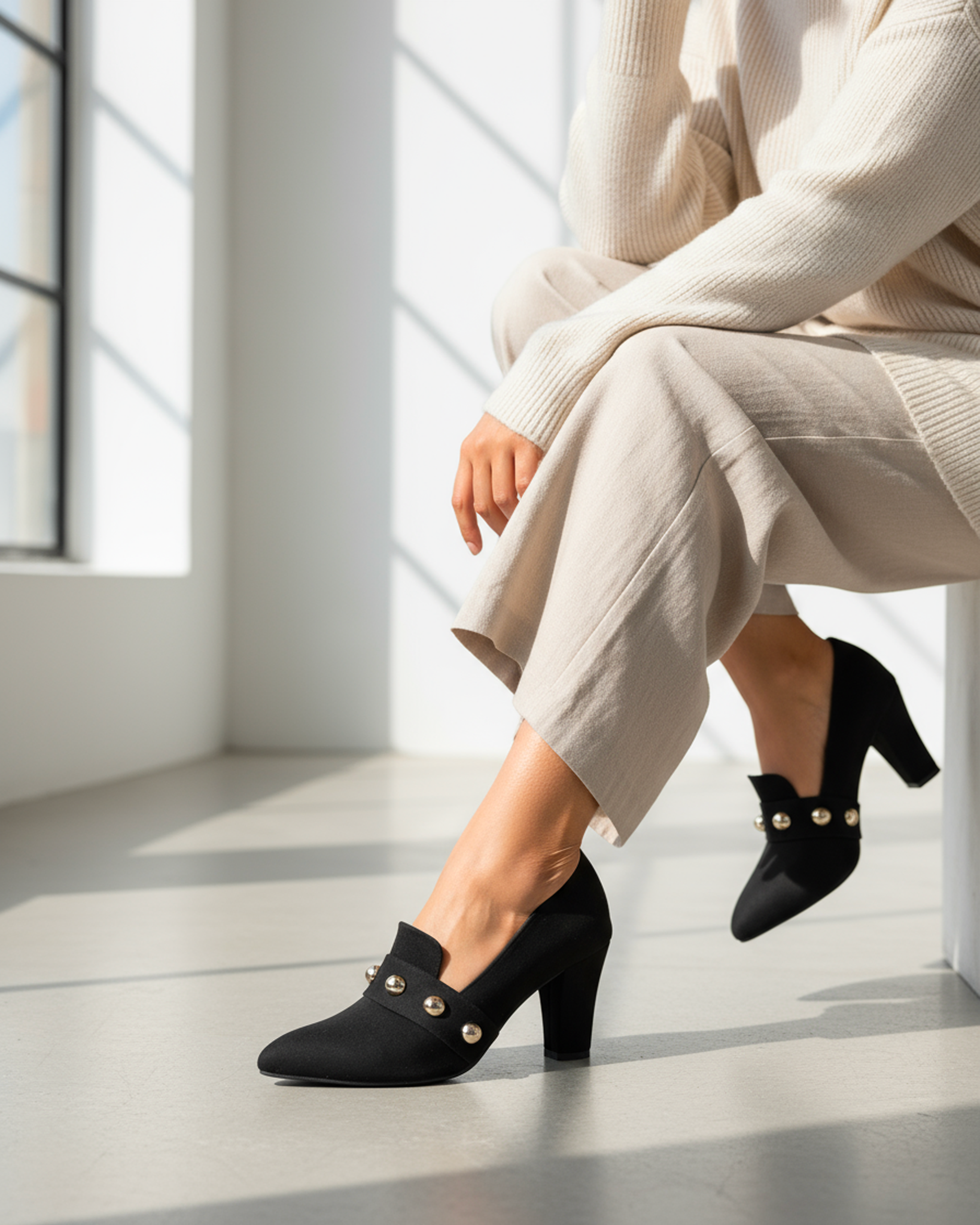 The Elara Studded Block Heel - Black Main image