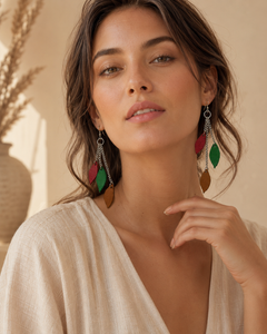 The Laurel Earrings multicolor leather leaf drop earrings view 4