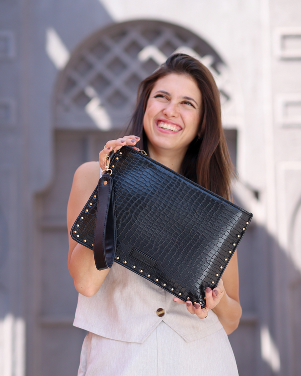Midnight Croco Luxe Clutch