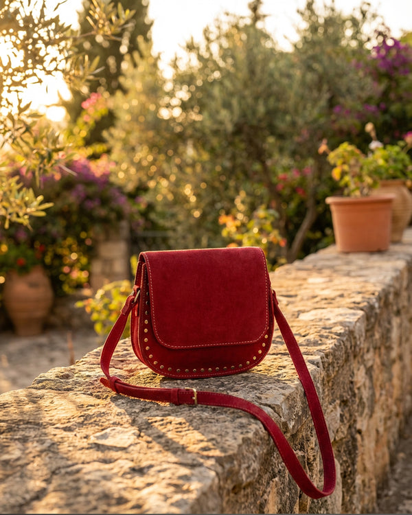 The Valentina Suede Saddle Bag - Burgandy