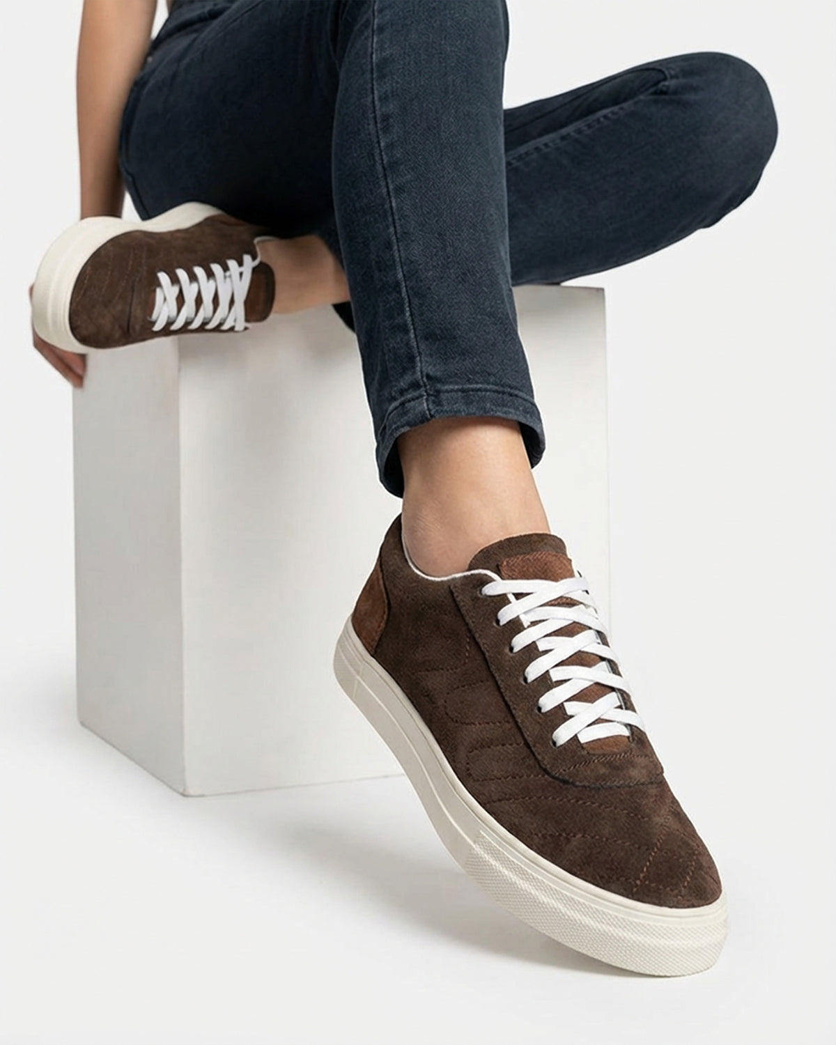 The Oak Quilted Sneaker brown suede lace-up sneakers - product view 4