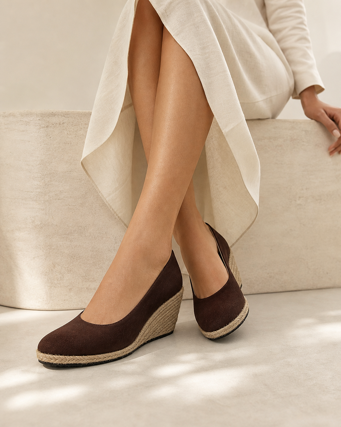 The Mara Wedge - Brown faux suede espadrille heel in Brown - product view 5
