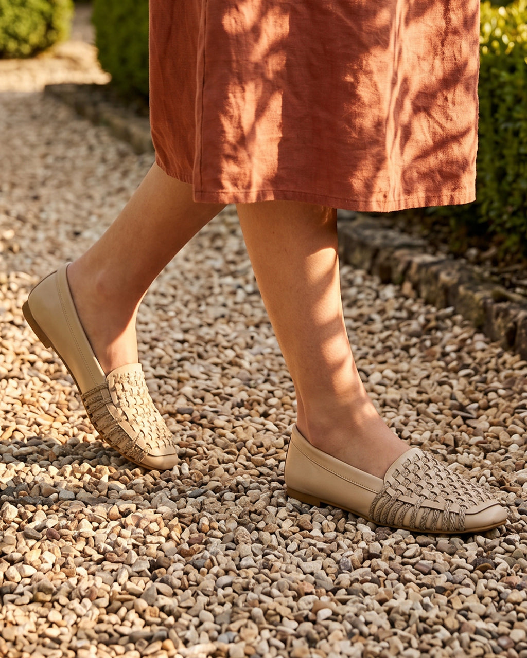 The Romy Woven Loafer - Beige faux leather woven slip-on flat 4