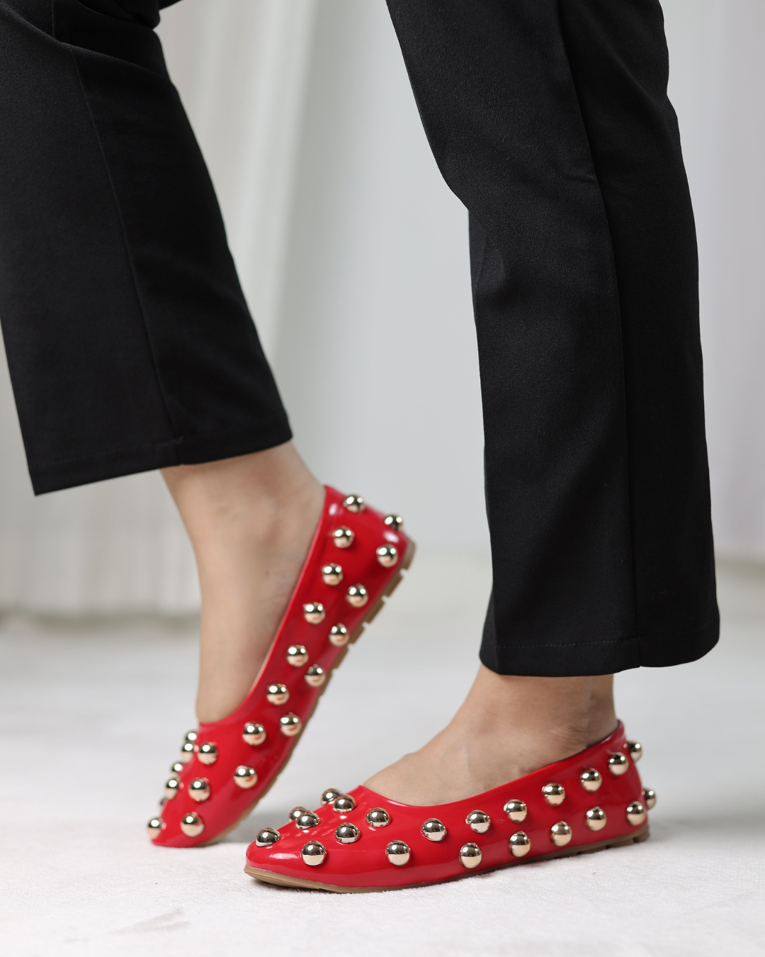 Studded Rebel Flats red patent flats with metallic studs - product view 5