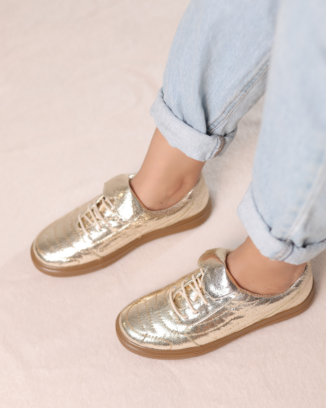 Aurora Gold Luxe Sneakers metallic gold low-top lace-up sneakers 5