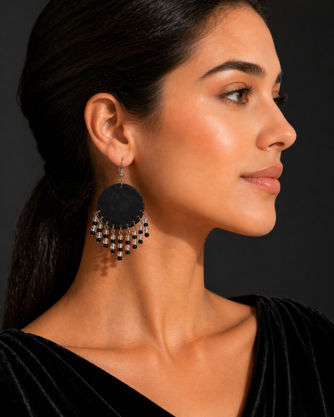 The Zaya Leather Fringe Earrings black leather silver-tone dangle fringe earrings 5