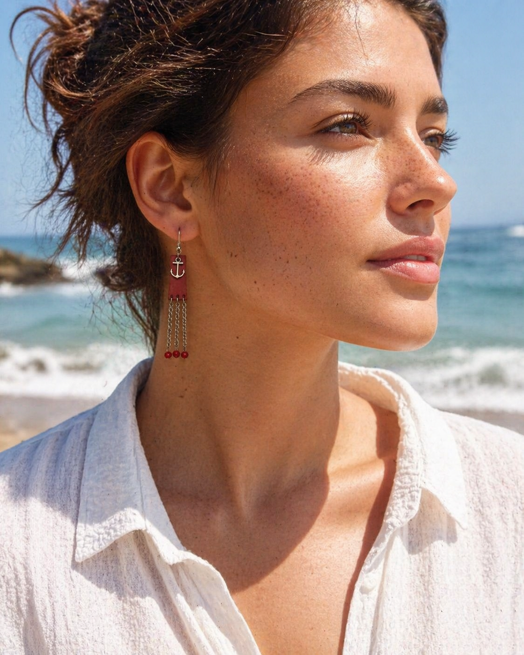The Zola Leather Drop Earrings burgundy leather silver-tone drop earrings 4