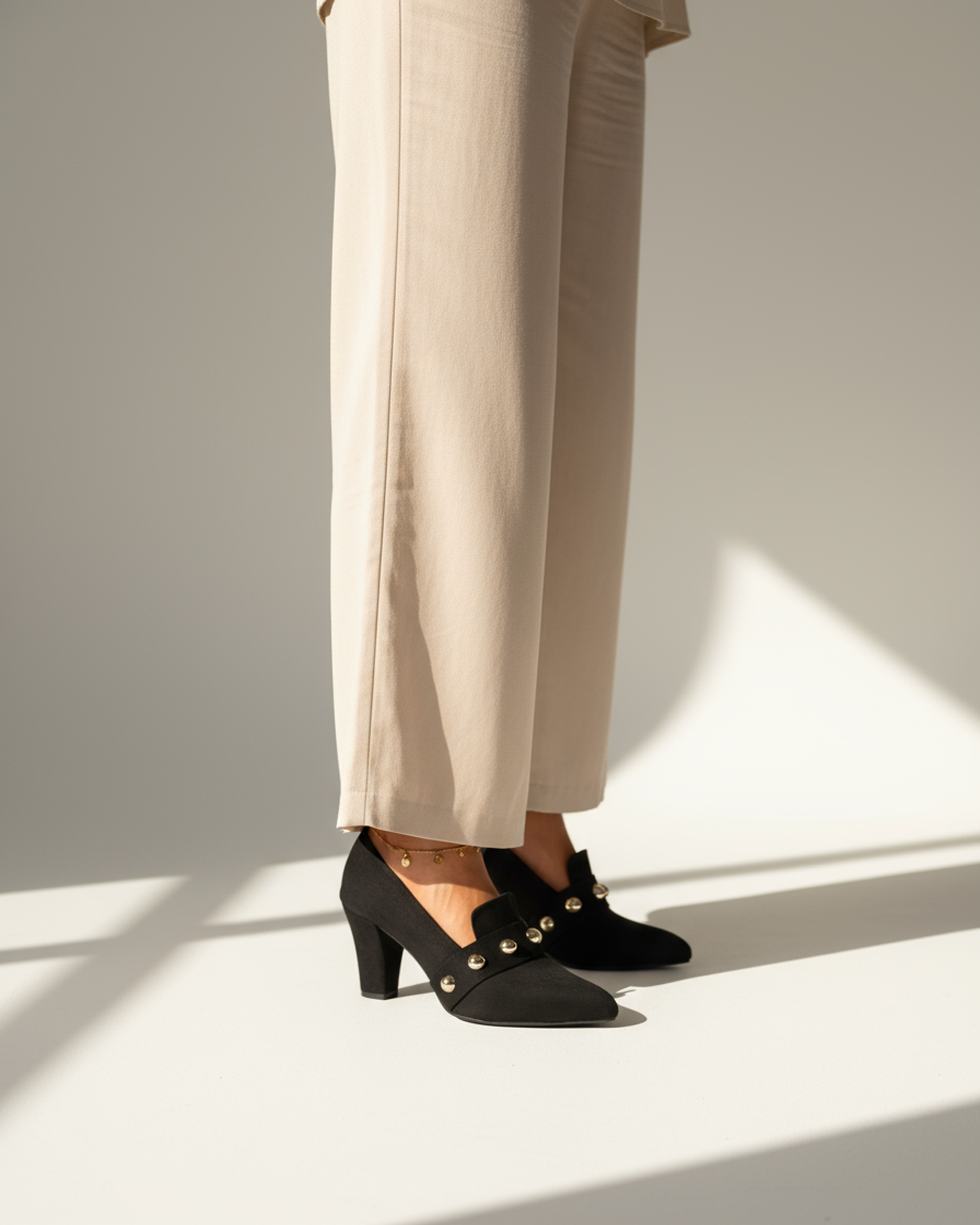 The Elara Studded Block Heel - Black Secondary image