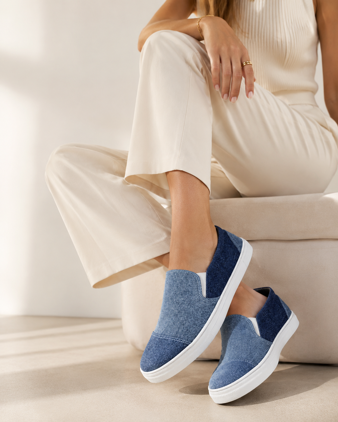 Indigo Slip-On women's blue denim canvas low-top slip-on sneakers - product view 5