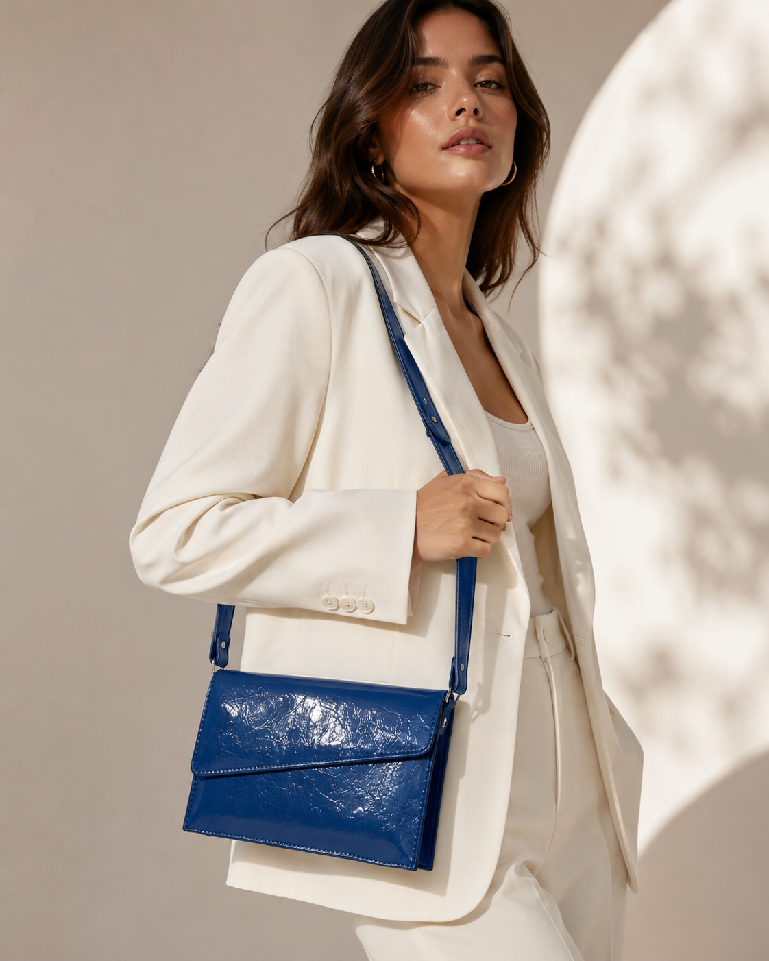 The Celine - Navy Blue glossy navy blue crackled shoulder bag view 5