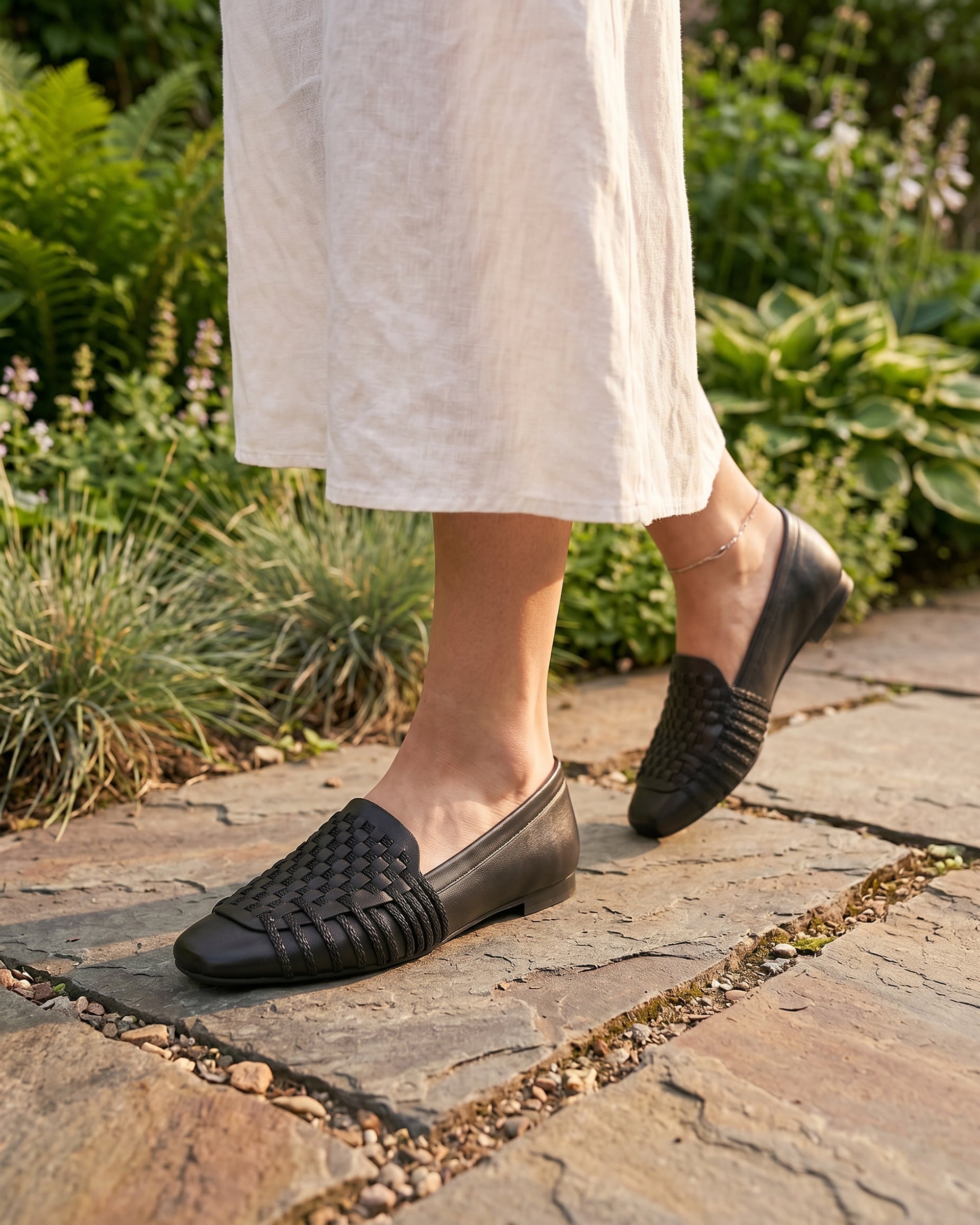 The Romy Woven Loafer - Black faux leather woven slip-on flat 5