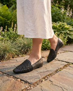 The Romy Woven Loafer - Black faux leather woven slip-on flat 5