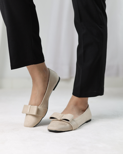 Beige Velour Bow Flats