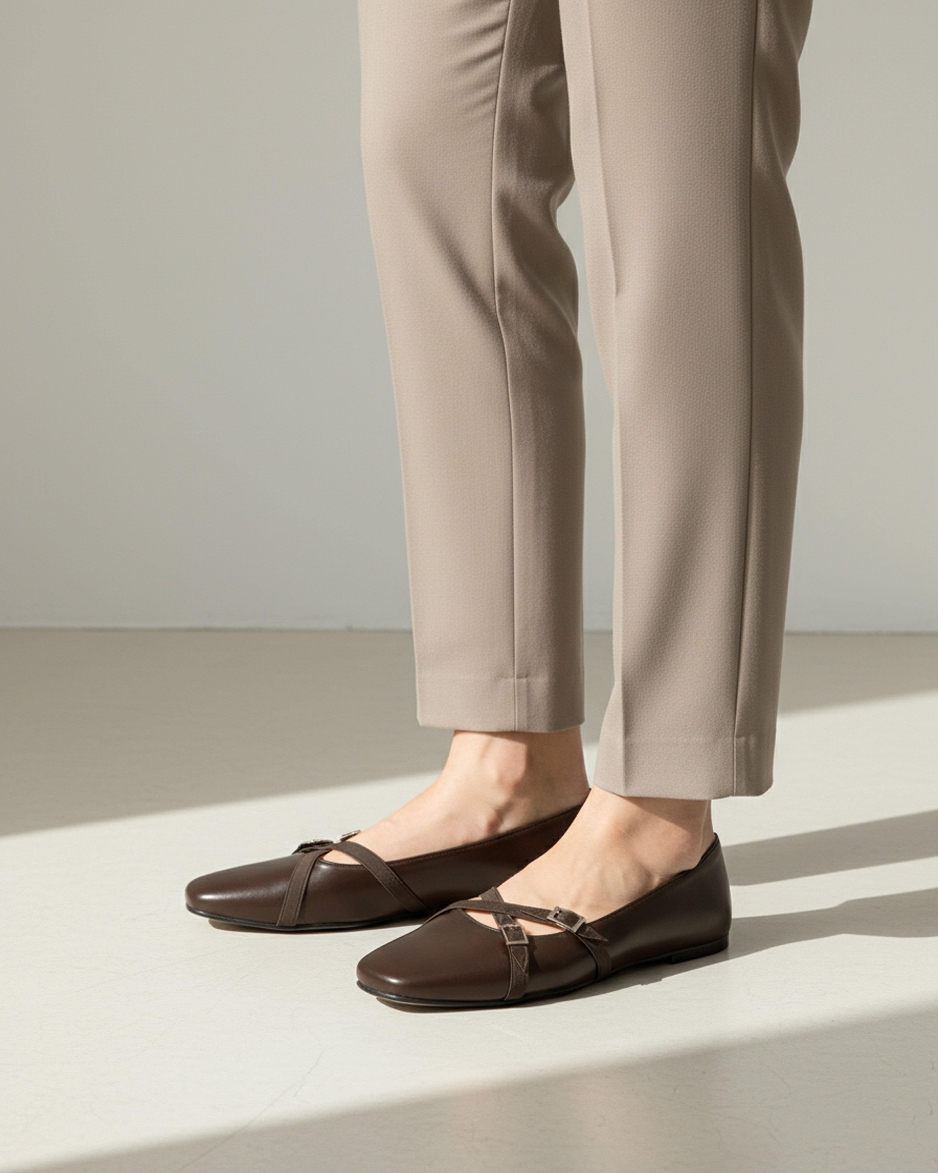 The Bianca Buckle Flat - Brown