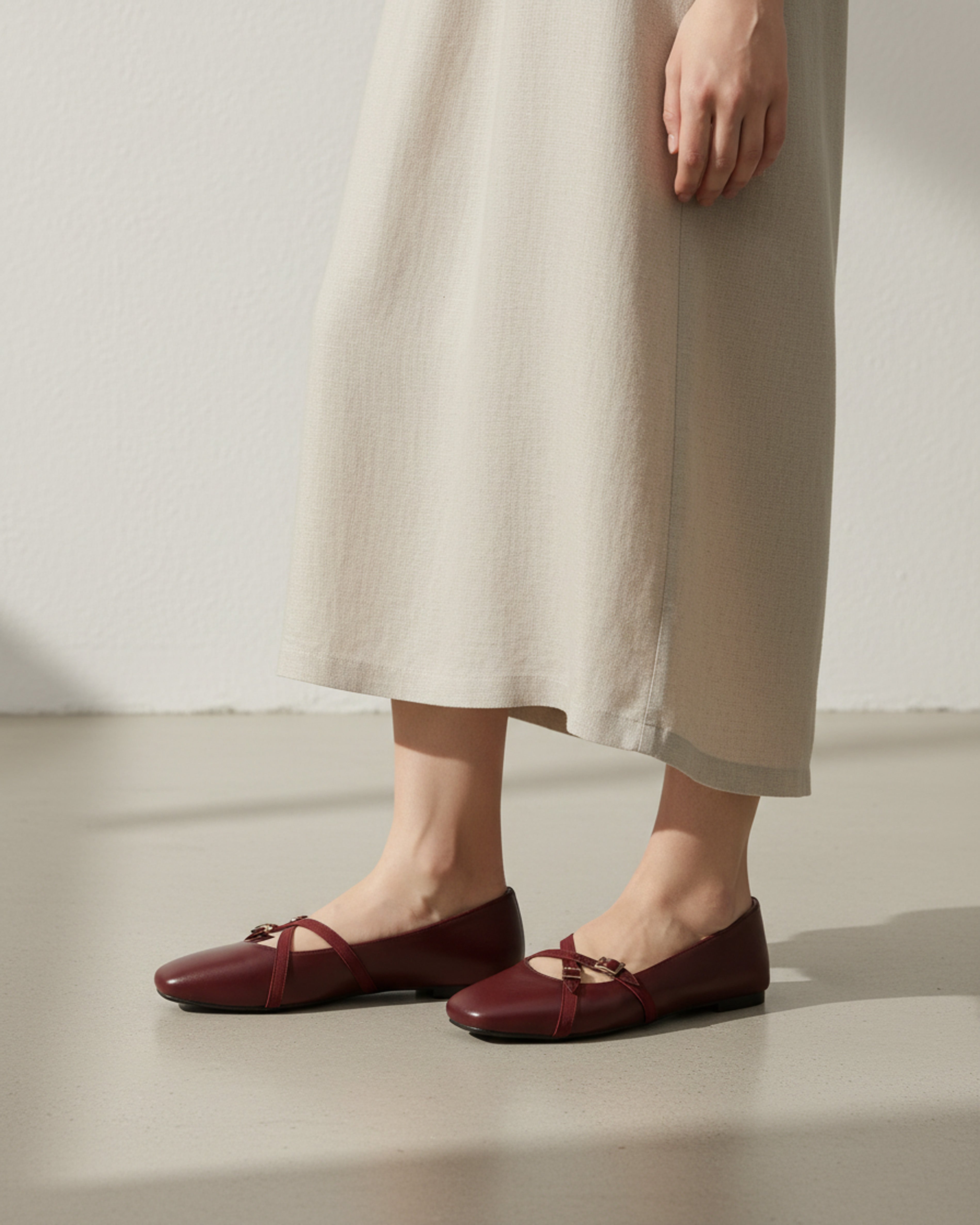 The Bianca Buckle Flat - Burgundy