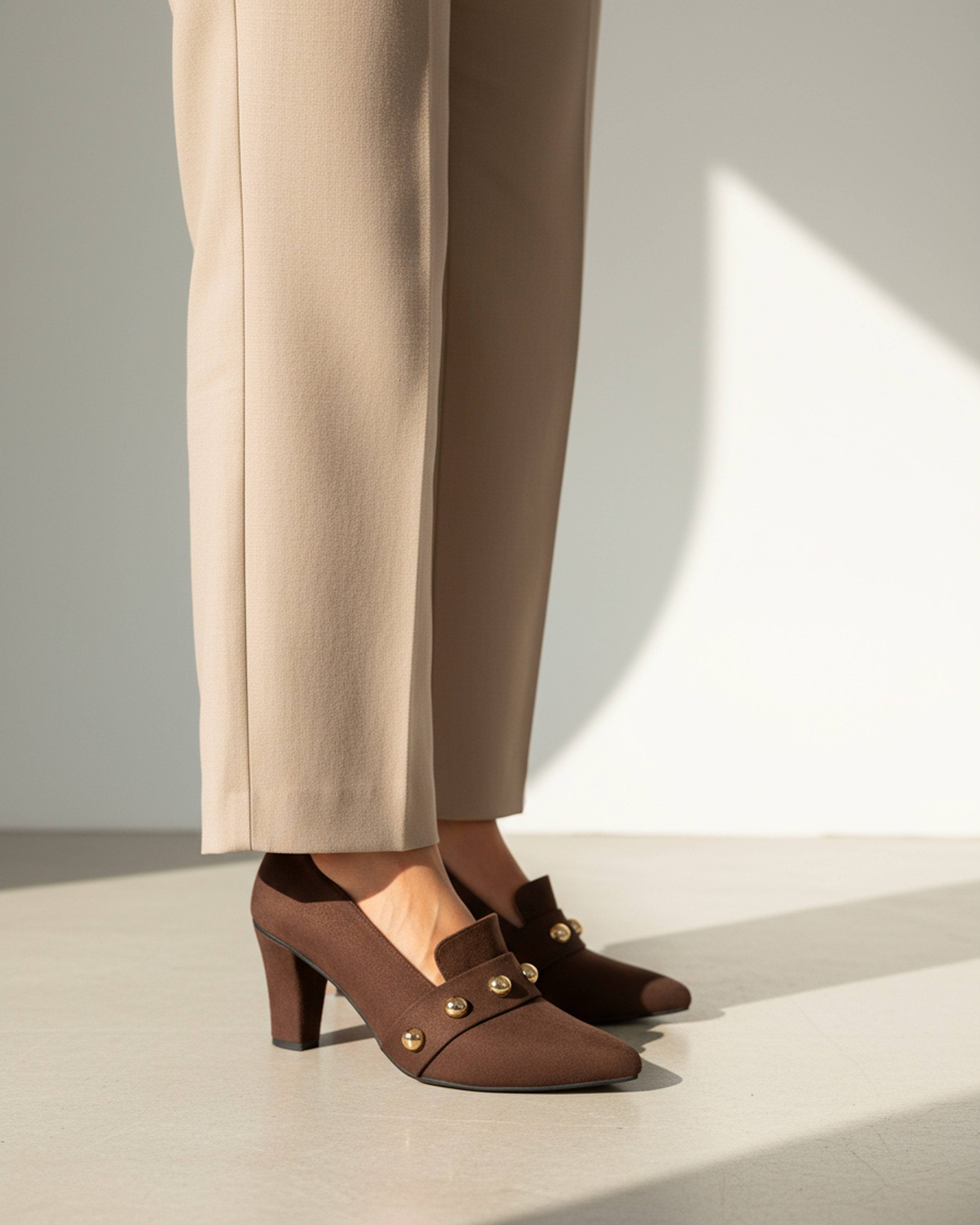 The Elara Studded Block Heel - Brown