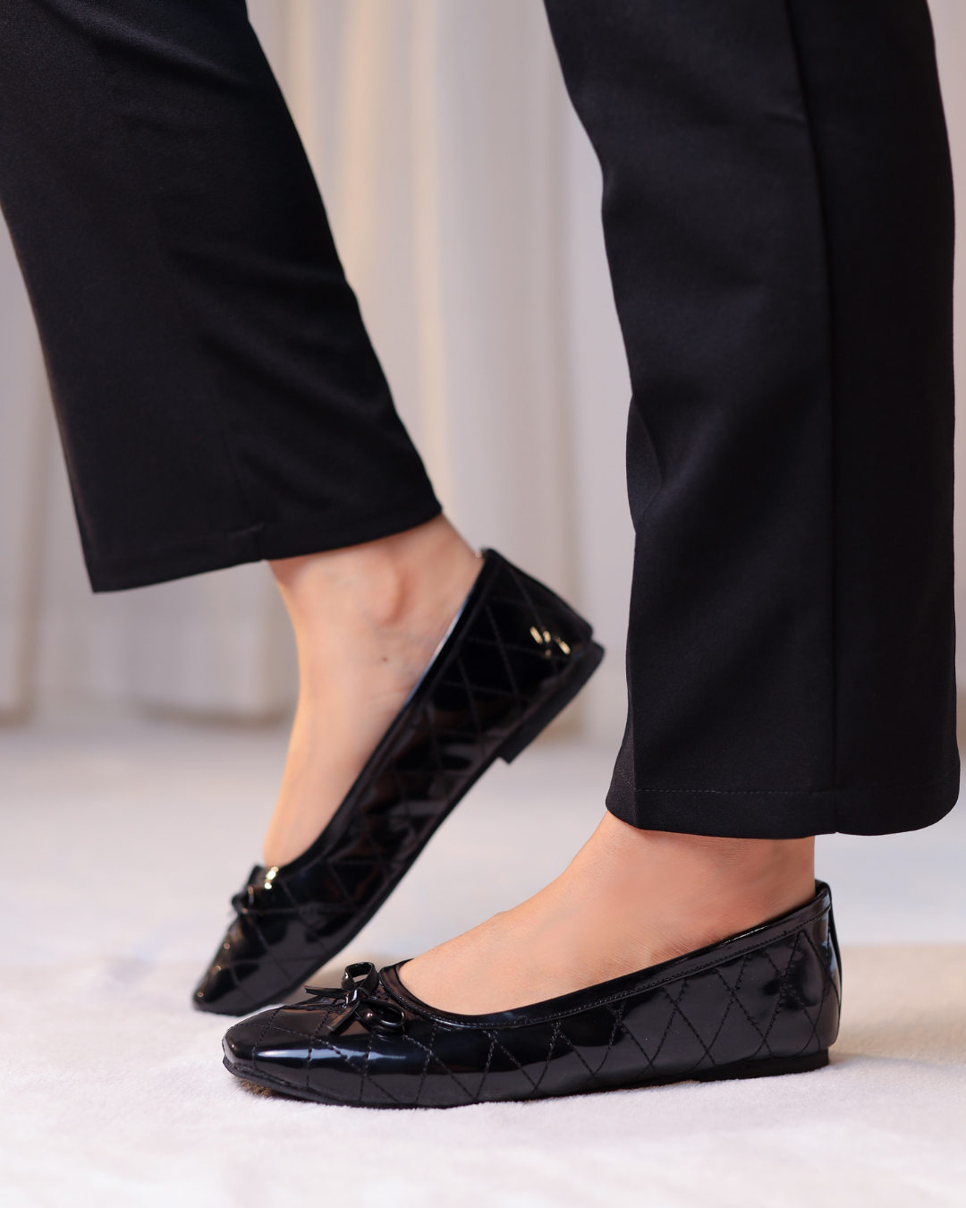 Charm Quilt Flat Black quilted bow ballet flats - product view 4