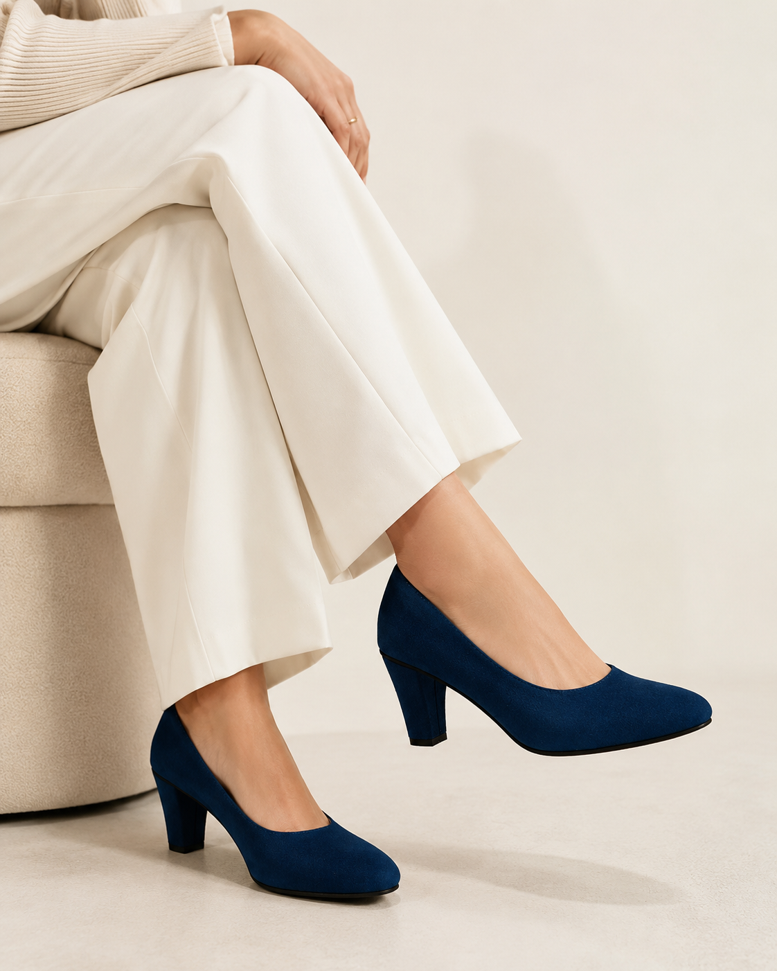 The Solenne Navy Pump women's navy suede-look pointed-toe block heel pumps - product view 5
