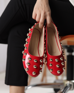 Studded Rebel Flats red patent flats with metallic studs - product view 6