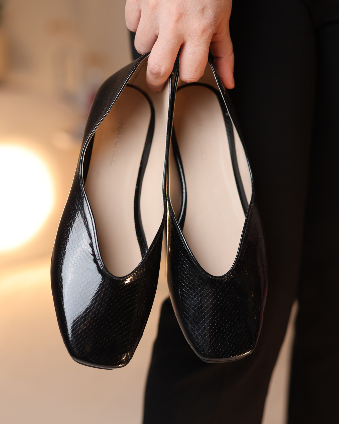 Obsidian Wave black patent textured slip-on flats - product view 6