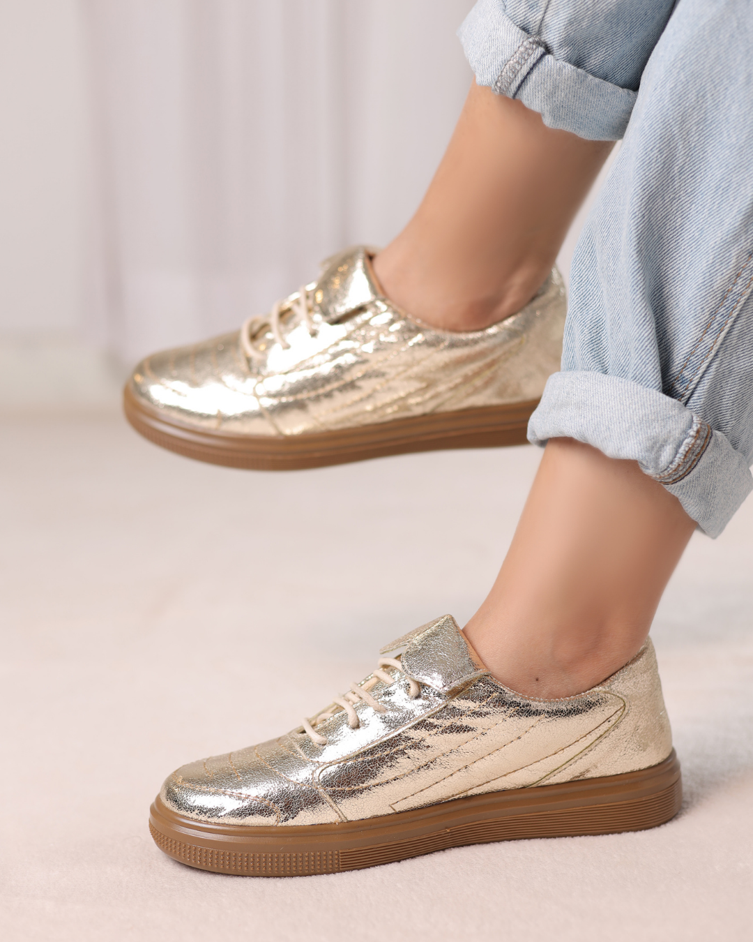 Aurora Gold Luxe Sneakers metallic gold low-top lace-up sneakers 6