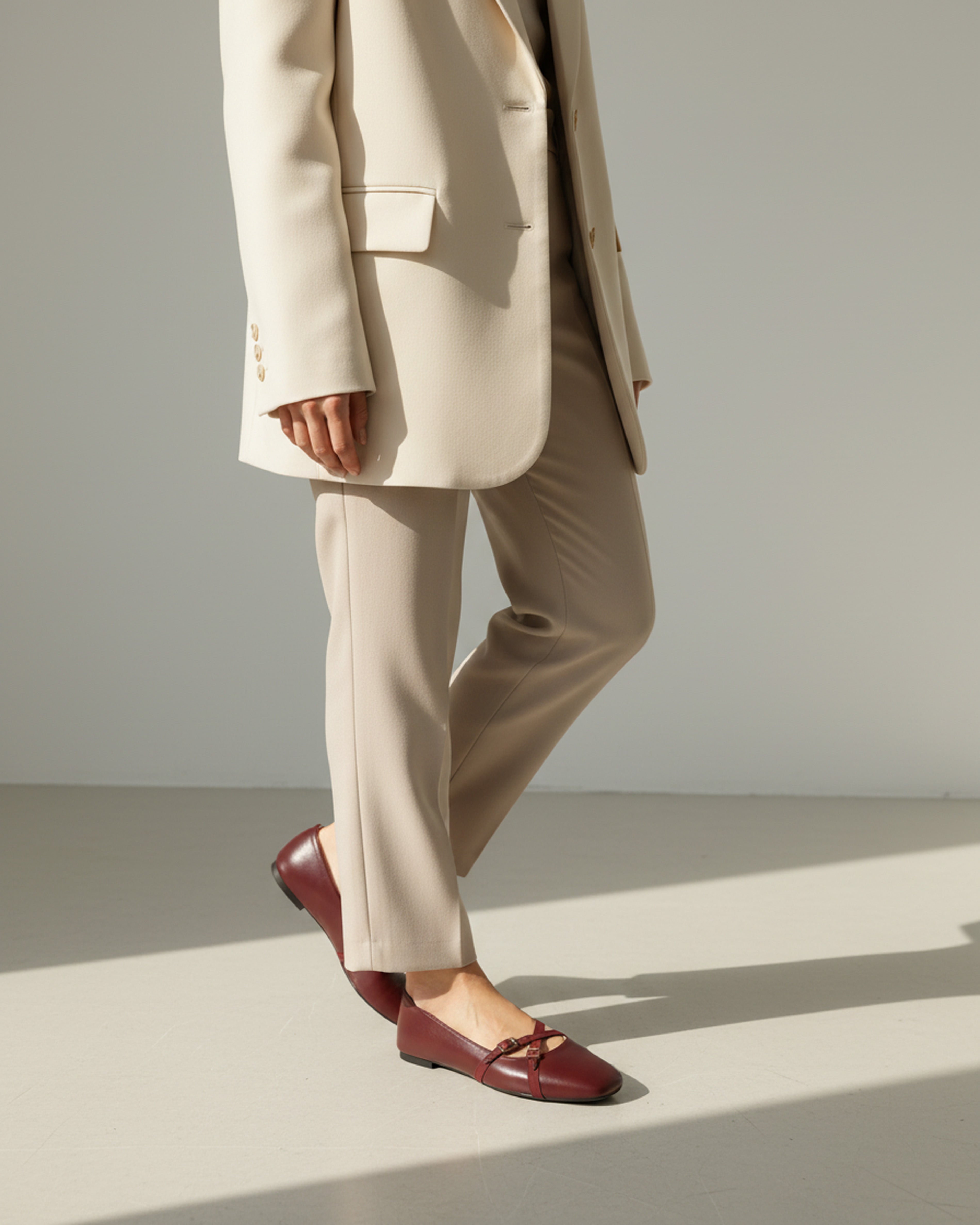 The Bianca Buckle Flat - Burgundy