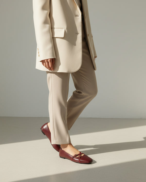 The Bianca Buckle Flat - Burgundy
