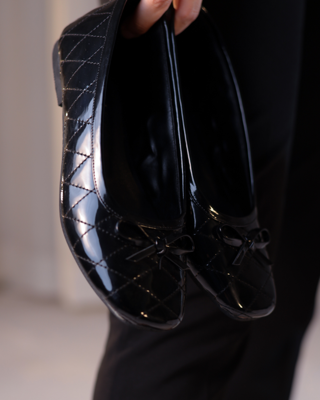 Charm Quilt Flat Black quilted bow ballet flats - product view 7