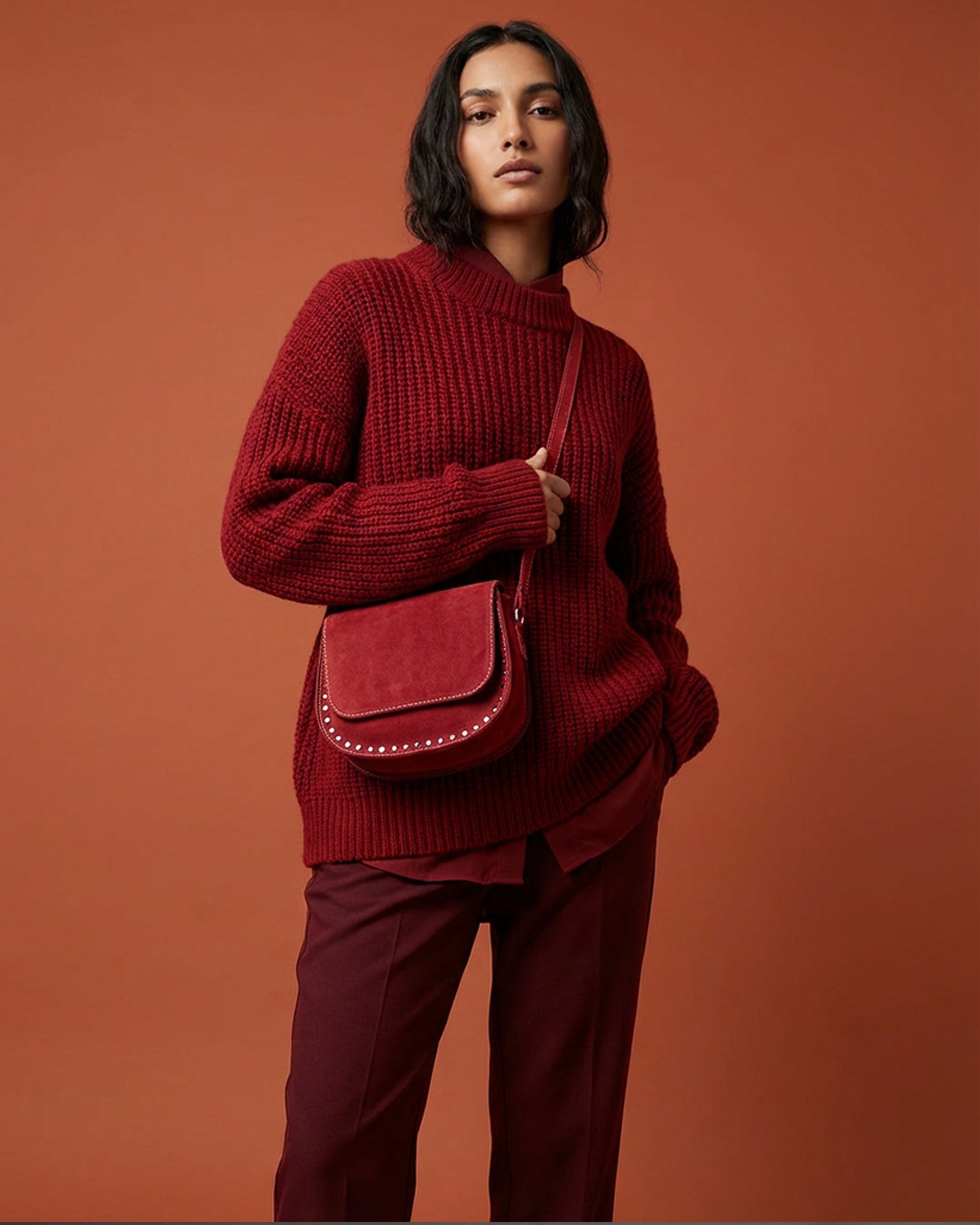 The Valentina Suede Saddle Bag - Burgandy Main image