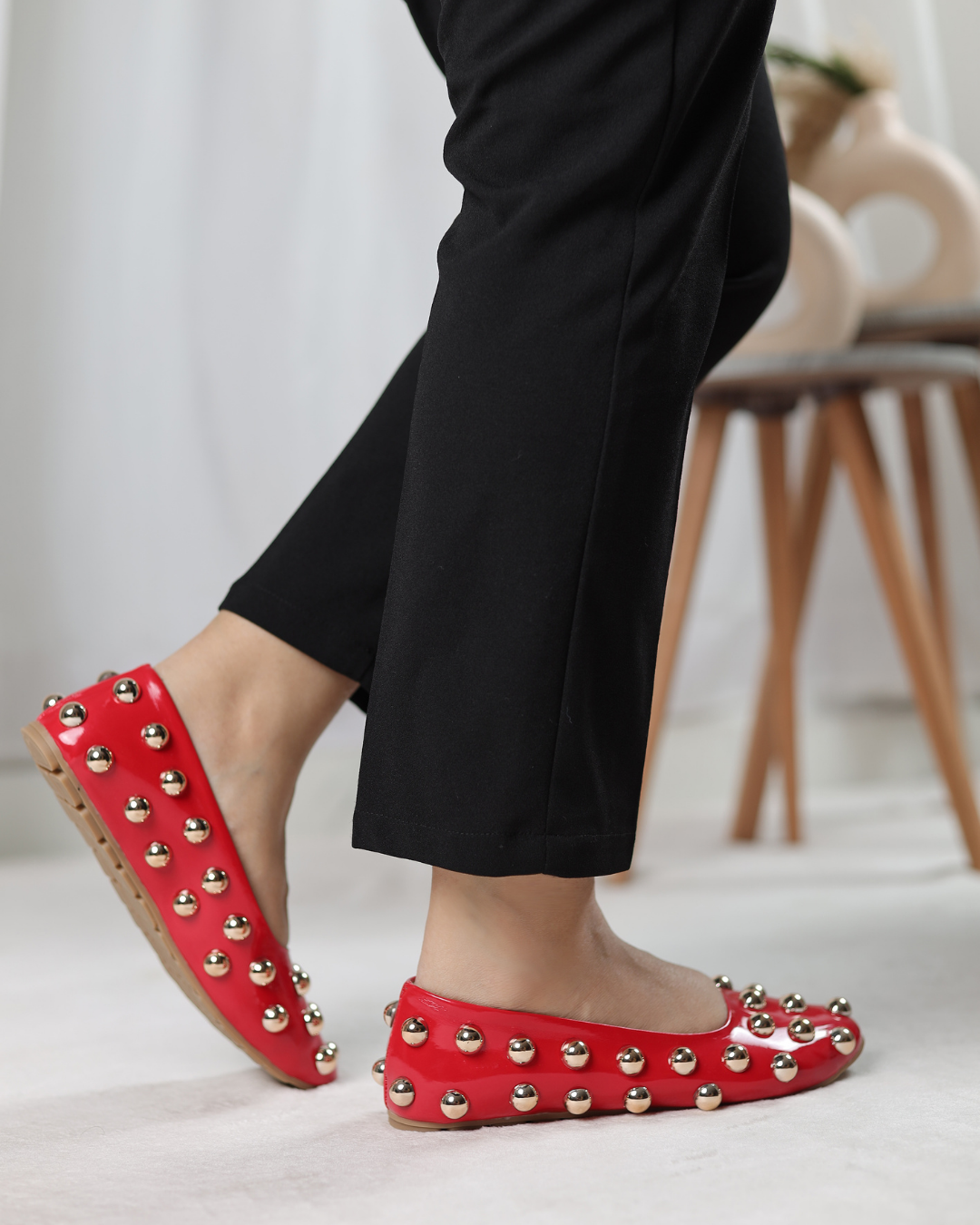Studded Rebel Flats red patent flats with metallic studs - product view 7