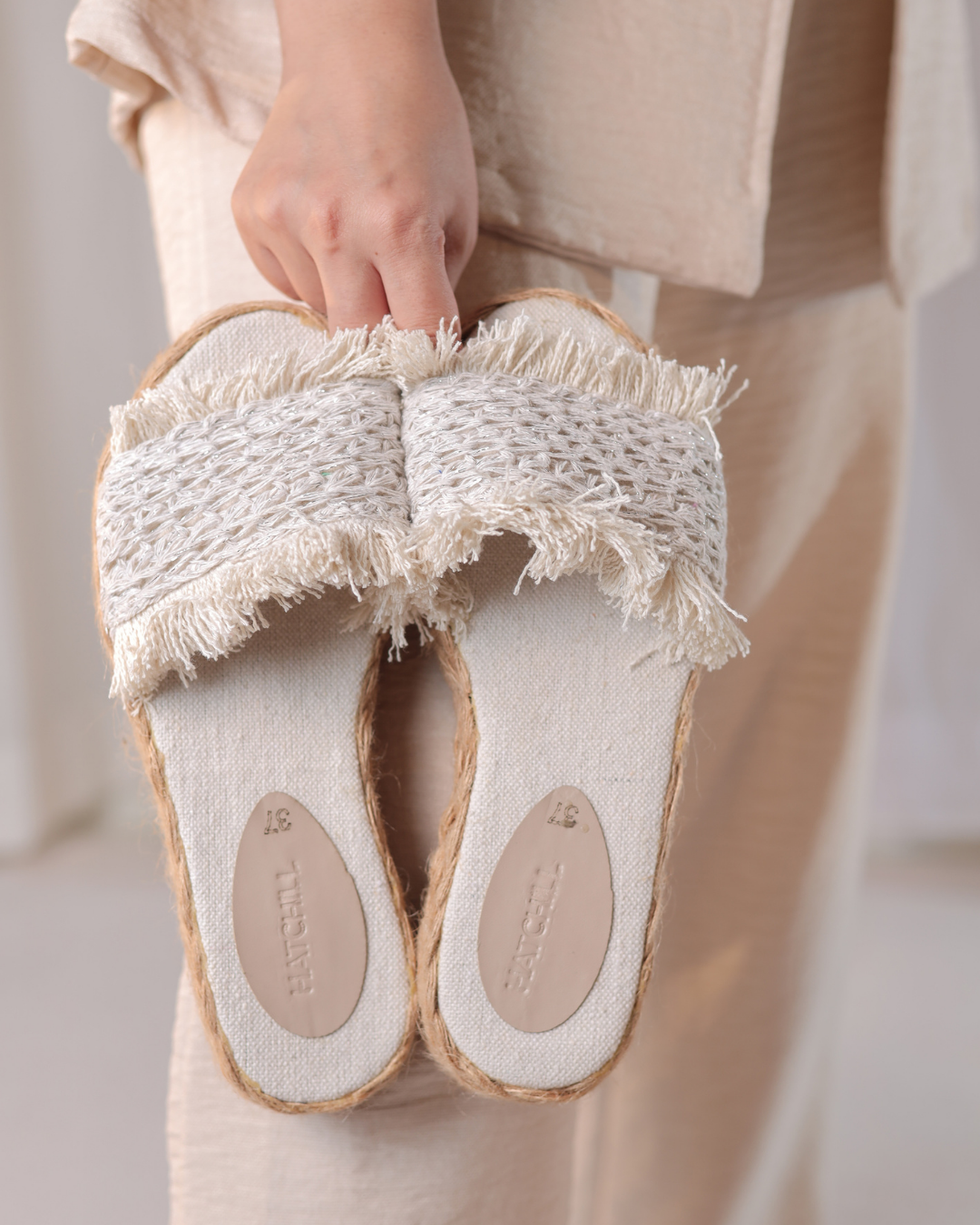 Cream Fray Edge Wedge