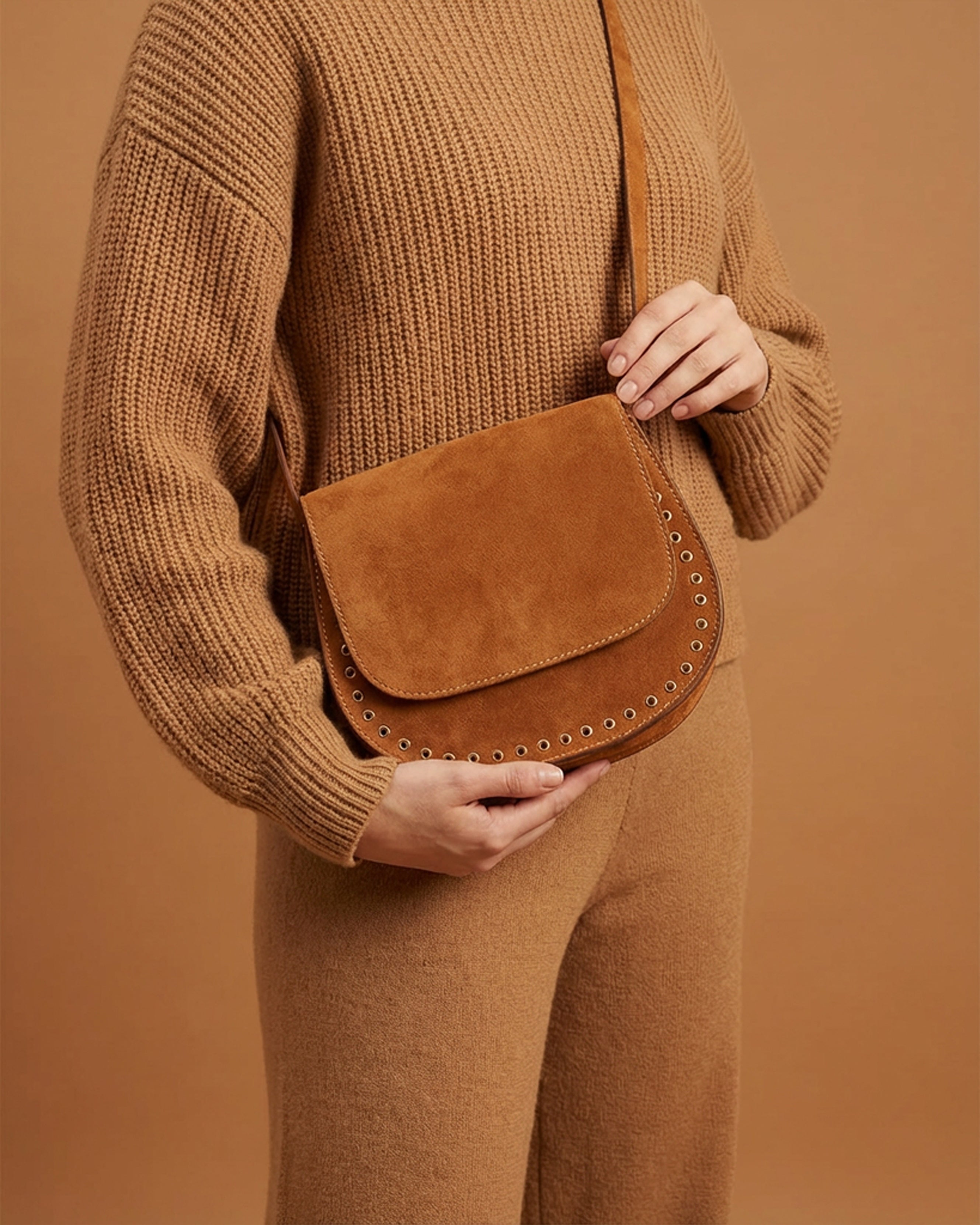 The Valentina Suede Saddle Bag - Camel Main image