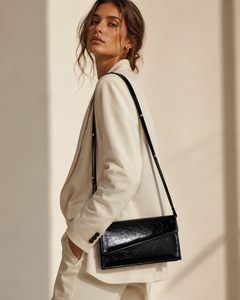 The Celine - Black glossy black crackled shoulder bag view 2