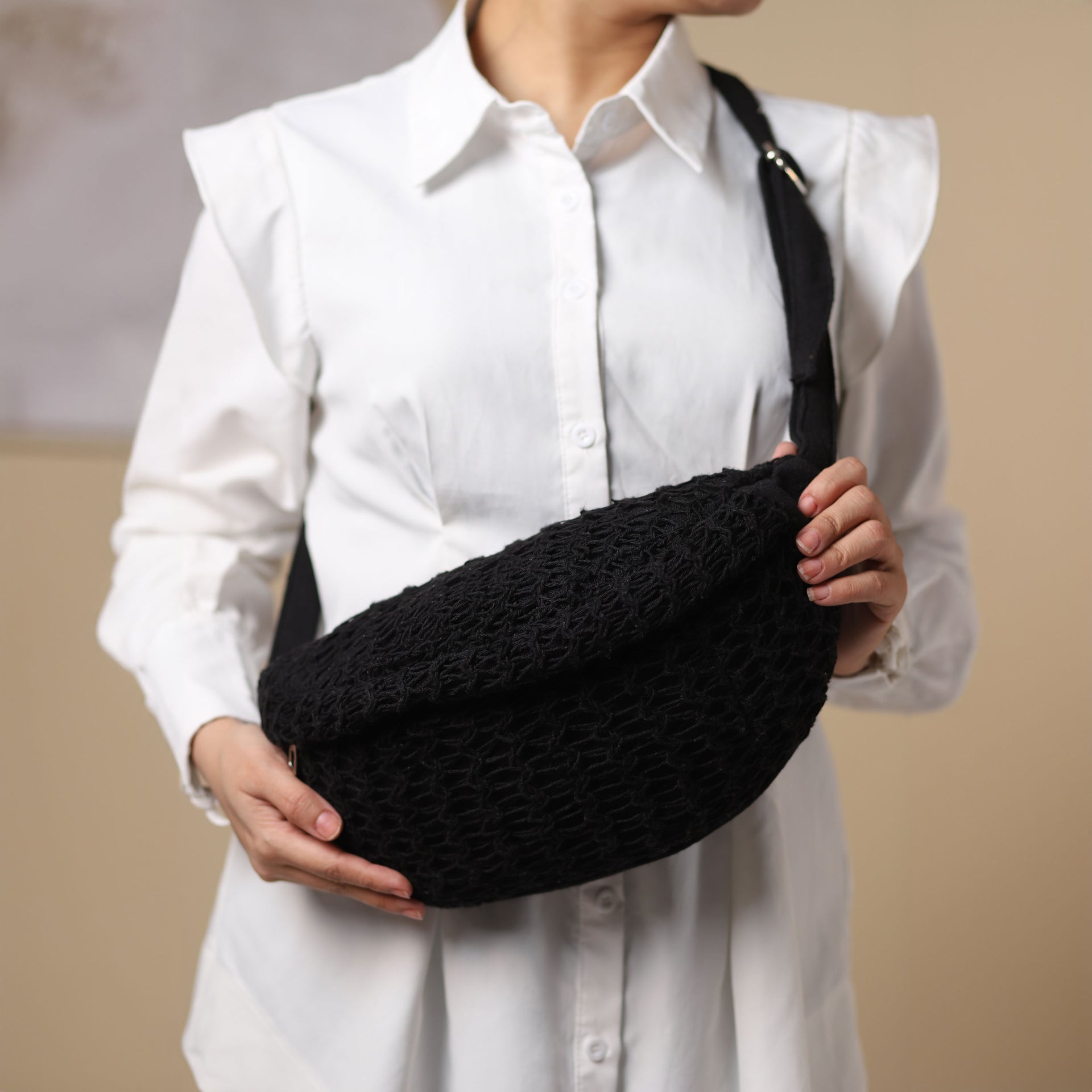 Freya Fanny Pack Black textured crossbody waist bag - product view 1
