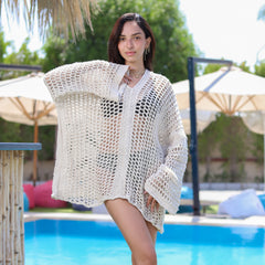 تونيك كروشيه عاجي اللون