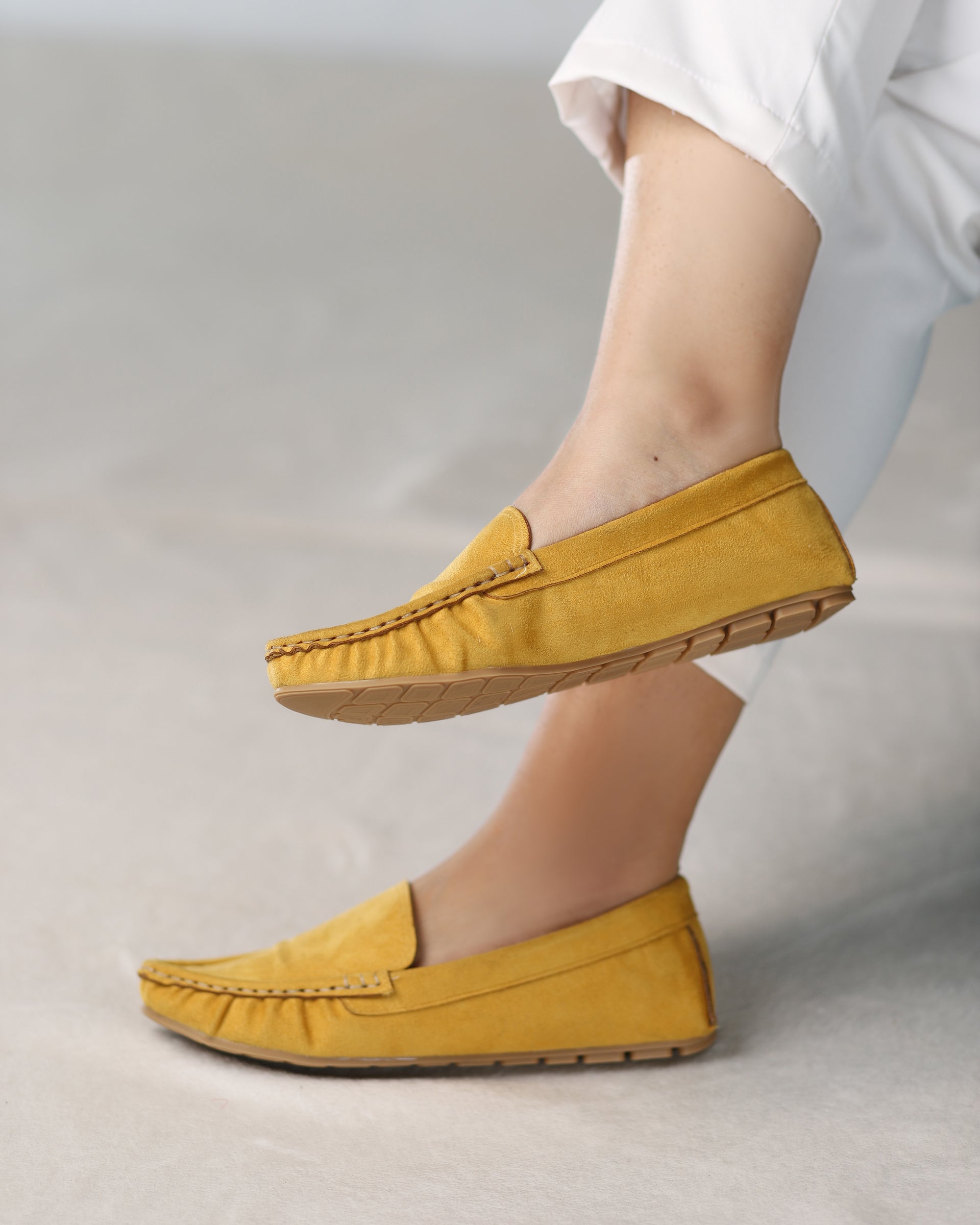 Saffron Moccasins mustard yellow leather slip-on flats - product view 2