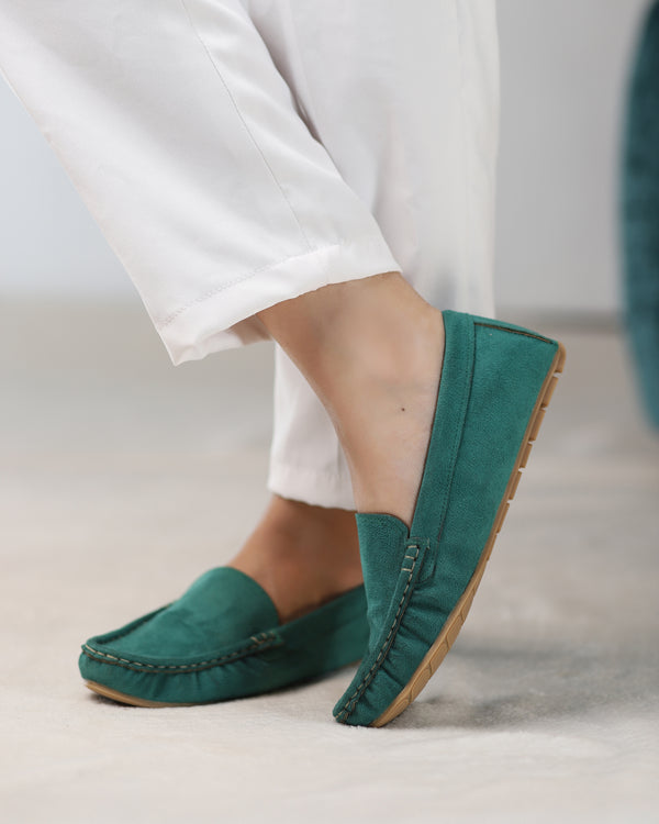 Moss Green Suede Moccasins