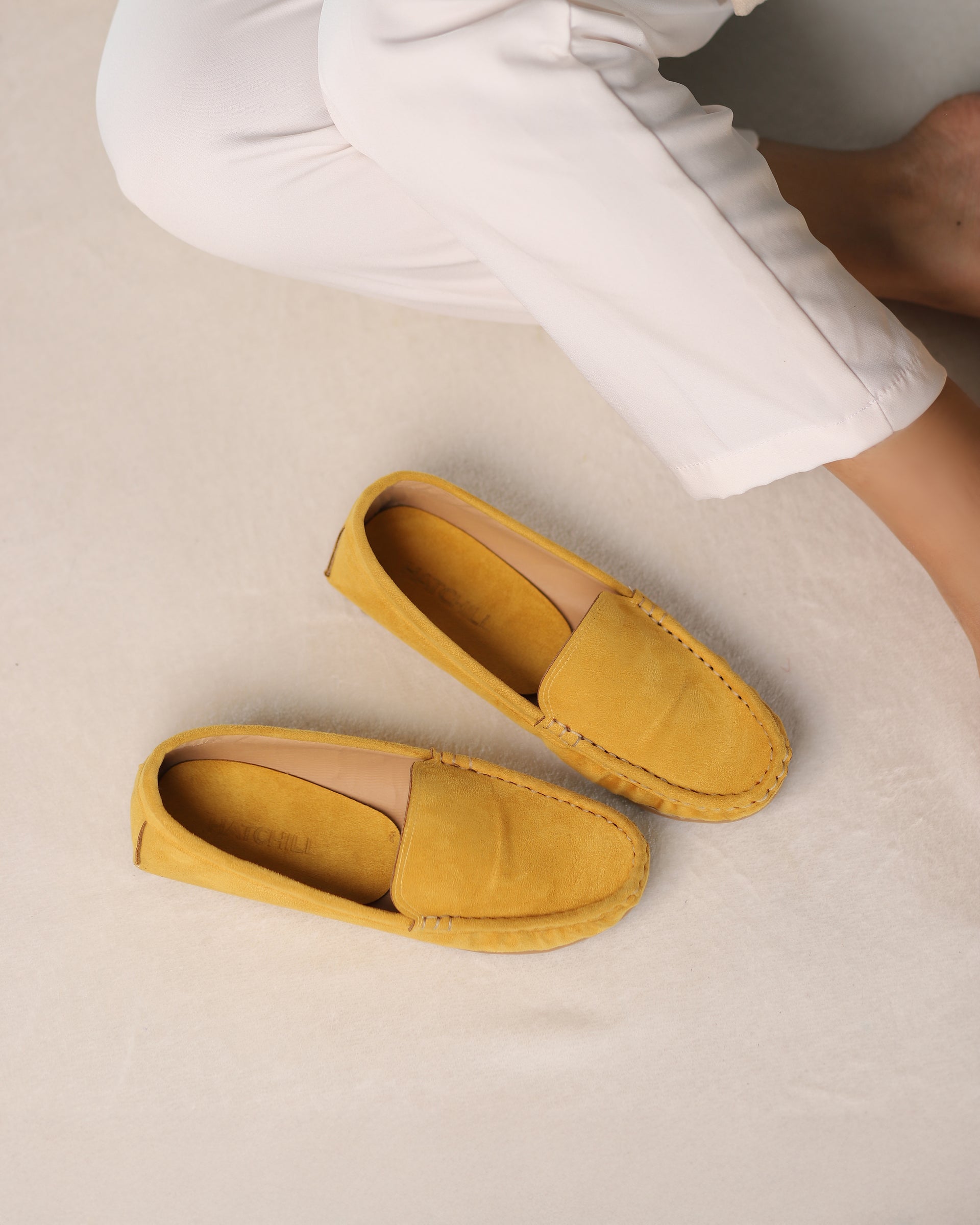 Saffron Moccasins mustard yellow leather slip-on flats - product view 1