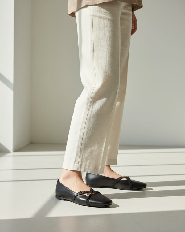 The Bianca Buckle Flat - Black
