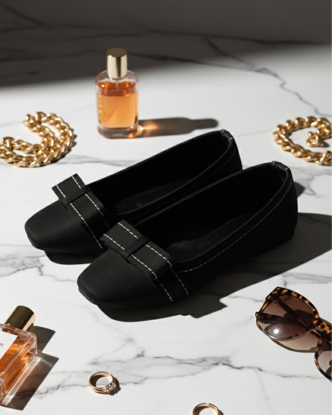Black Velour Bow Flats