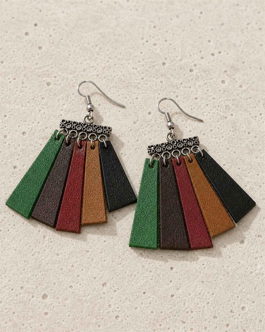 Avenna multicolor leather fringe earrings with silver hook - view 4