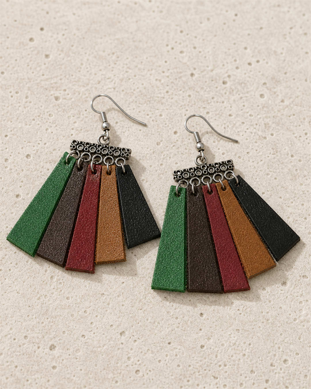 Avenna multicolor leather fringe earrings with silver hook - view 4