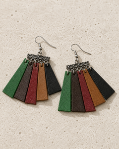 Avenna multicolor leather fringe earrings with silver hook - view 4