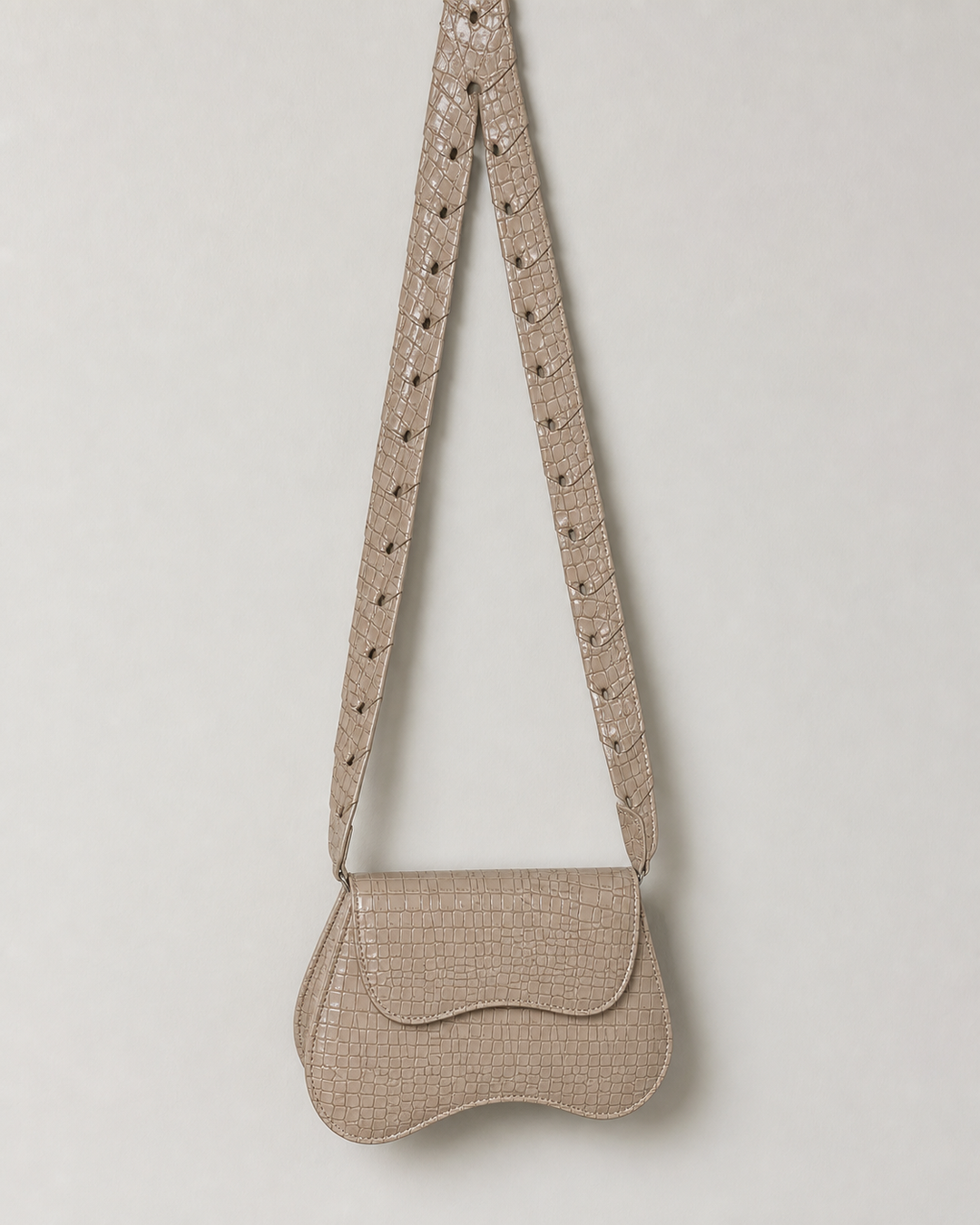 Lunelle beige croc saddle shoulder bag with proportional cutout strap - view 1